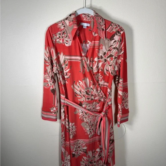 New York & Company Coral Floral Wrap Dress - Picture 2 of 7